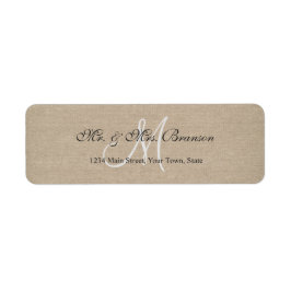Rustic Linen Canvas Bröllop Monogram Initial Returadress Etikett