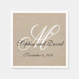 Rustic Linen Canvas Bröllop Monogram Napkins Pappersservett