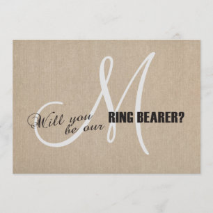 Rustic Linen Canvas Bröllop Monogram Ring Bearer Inbjudningar