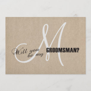 Rustic Linen Canvas Bröllop ska vara min Groomsman Inbjudningar
