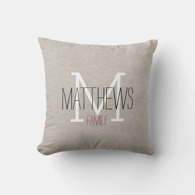 Rustic Linen Family Monogram Kudde (Framsida)