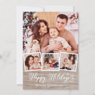 Rustic Linen & Glad helg Script 4-fotofoto Julkort