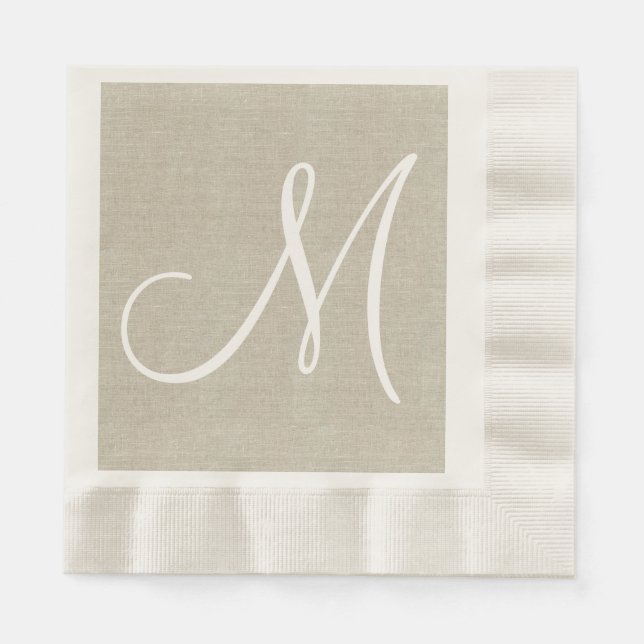 Rustic Linen Initial | Bröllop Pappra Napkins Pappersservett (Framsidan)
