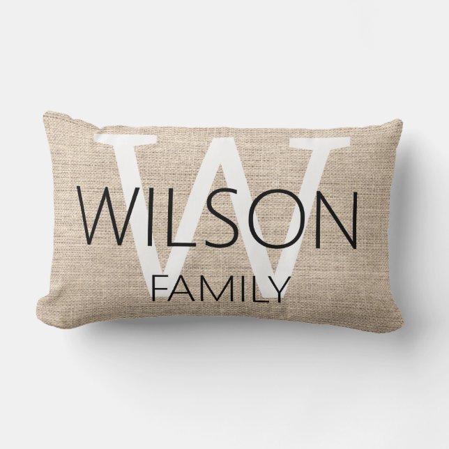 Rustic Linen Monogrammed Family Lumbarkudde (Framsida)