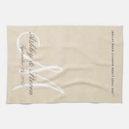 Rustic Linen Titta med White Monogram Kökshandduk