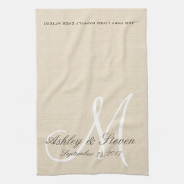 Rustic Linen Titta med White Monogram Kökshandduk