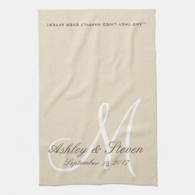 Rustic Linen Titta med White Monogram Kökshandduk (Vertikal)