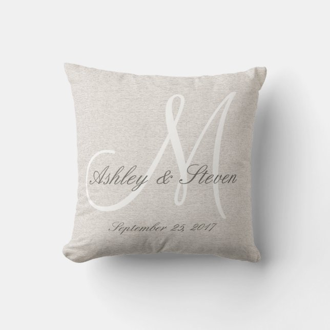 Rustic Linen Titta med White Monogram Kudde (Framsida)