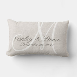 Rustic Linen Titta med White Monogram Lumbarkudde
