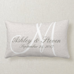 Rustic Linen Titta med White Monogram Lumbarkudde
