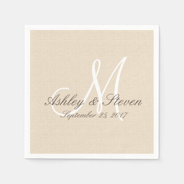 Rustic Linen Titta med White Monogram Pappersservett (Framsidan)