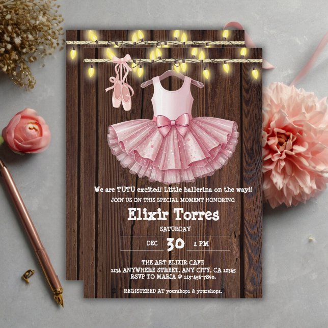 Rustic Little Ballerina Tutu Glitter Baby Shower Inbjudningar (Skapare uppladdad)