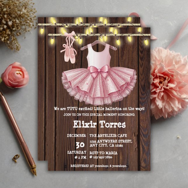 Rustic Little Ballerina Tutu Glitter Baby Shower Inbjudningar (Skapare uppladdad)
