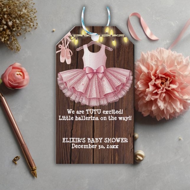 Rustic Little Ballerina Tutu Glitter Baby Shower Presentetikett (Skapare uppladdad)