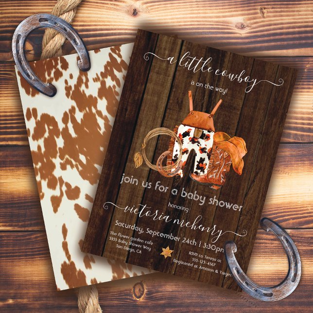 Rustic Little Cowboy Western Wood Baby Shower Inbjudningar (Skapare uppladdad)