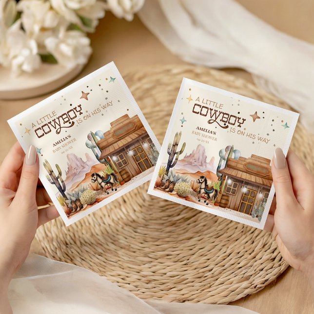Rustic Little Cowboy Wild West Baby Shower Napkins Pappersservett (Skapare uppladdad)