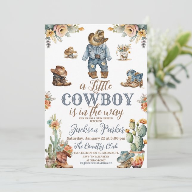 Rustic Little Cowdoy Vilda western Boy Shower Inbjudningar (Stående Fram)