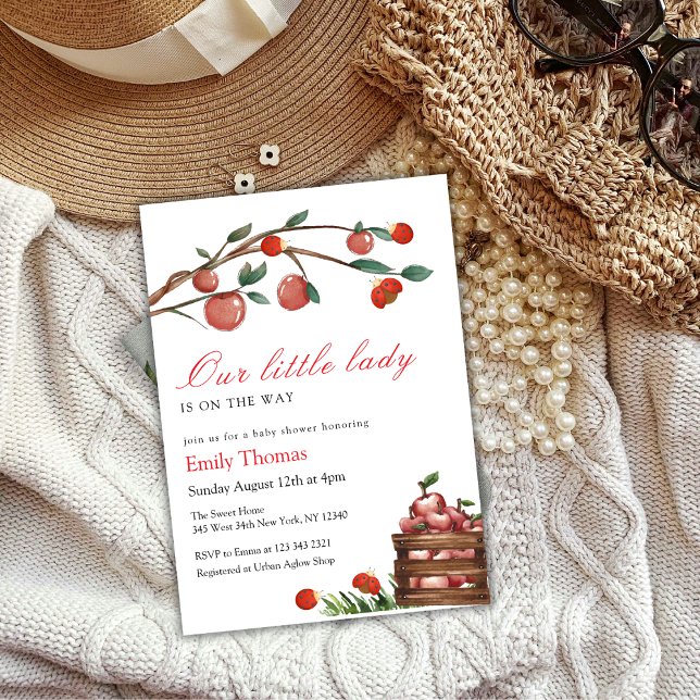 Rustic Little Dam Ladybug Apple Girl Shower Inbjudningar (Rustic Little Lady Ladybug Apple Girl Baby Shower Invitation)