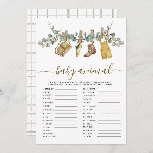 Rustic Little Fisherman Baby djur Shower Card (Fram/baksida)