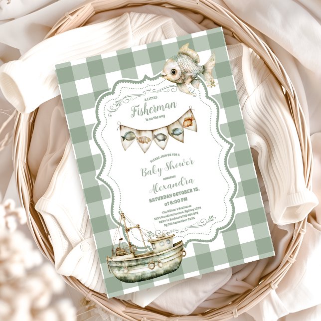 Rustic Little Fisherman Fishing Baby Shower Inbjudningar (Skapare uppladdad)