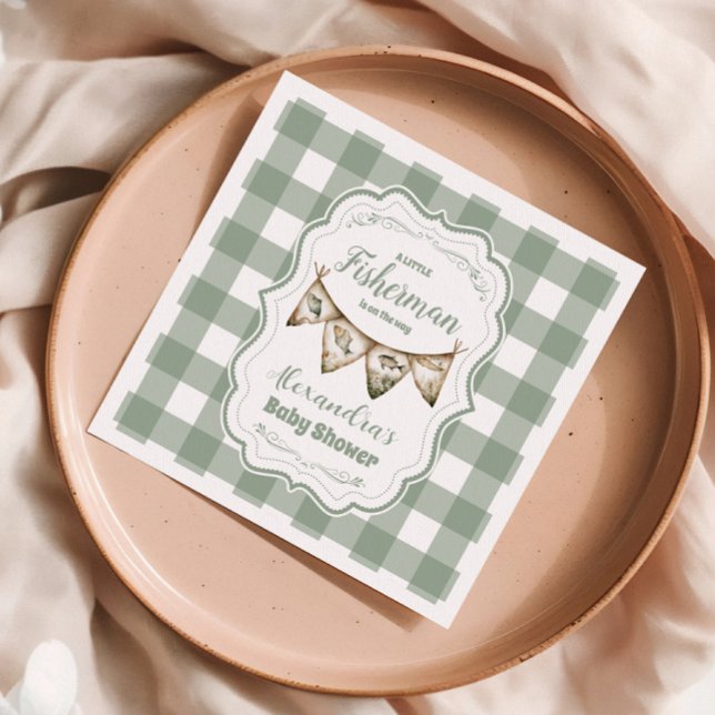 Rustic Little Fisherman Fishing Baby Shower Pappersservett (Skapare uppladdad)