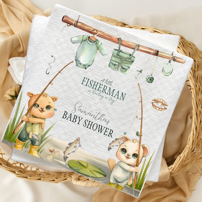 Rustic Little Fisherman Reel in Joy Baby Shower Pappersservett (Skapare uppladdad)