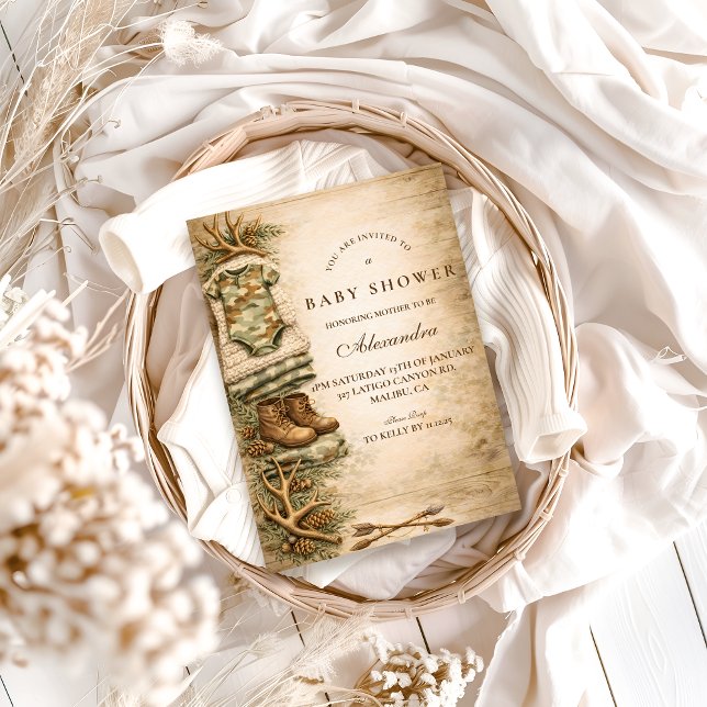 Rustic Little Hunter Woodland Baby Shower Inbjudningar (Skapare uppladdad)