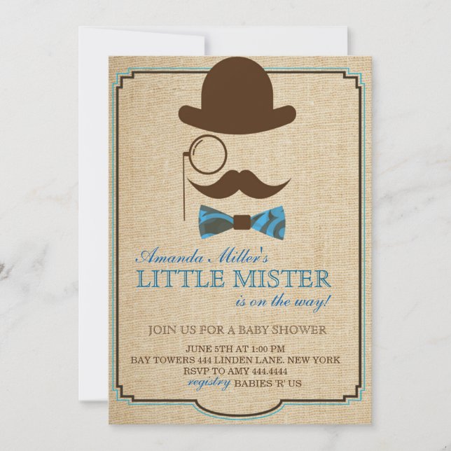 Rustic Little Mister Baby Shower Boy-inbjudningar Inbjudningar (Framsida)