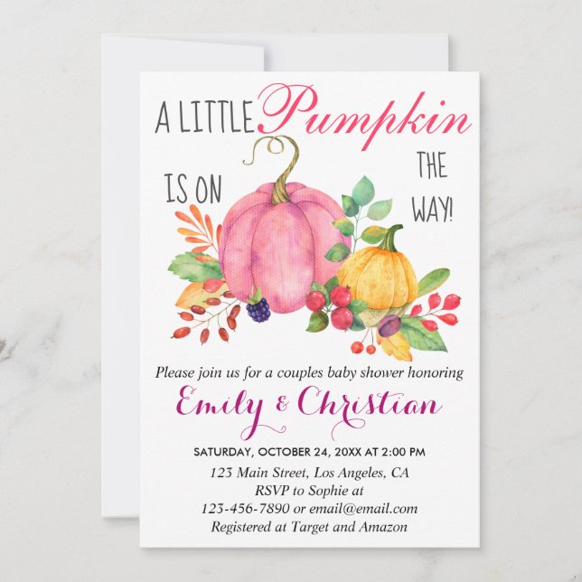 Rustic Little Pumpkin Fall Par Baby Shower Inbjudningar (Framsida)