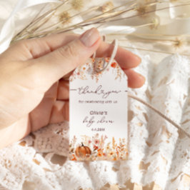 Rustic Little Pumpkin Fall Wildblommor Tack Presentetikett