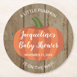 Rustic Little Pumpkin on the way Fall Baby Shower Underlägg Papper Rund