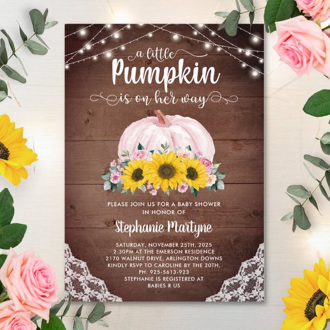 Rustic Little Pumpkin Solros Ljus Baby Shower Inbjudningar (Skapare uppladdad)