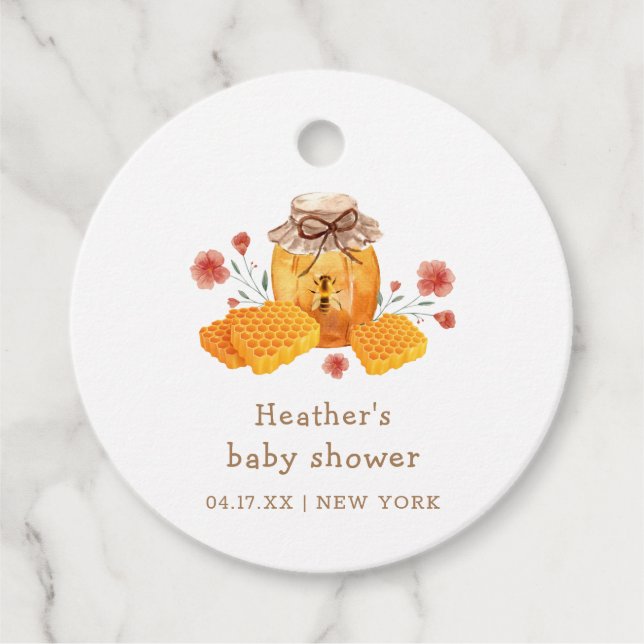 Rustic Little Wildblomhonungsbi Baby Shower Gåvor Etiketter (Framsida)