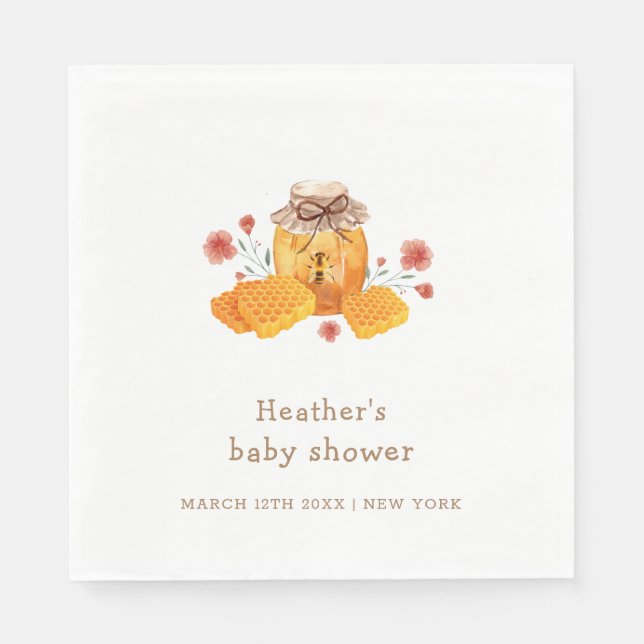 Rustic Little Wildblomhonungsbi Baby Shower Pappersservett (Framsidan)