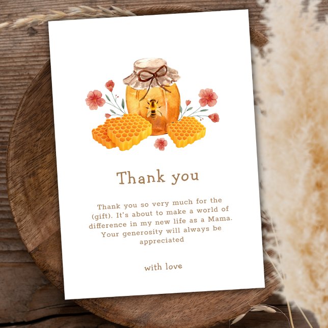 Rustic Little Wildblomhonungsbi Baby Shower Tack Kort (Rustic Little Wildflower Honey Bee Baby Shower Thank You Card)