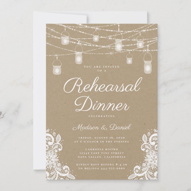 Rustic Ljus Bröllop Rehearsal Middag Inbjudningar (Framsida)