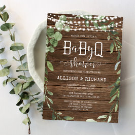 Rustic ljus greenery wood BBQ babydusch Inbjudningar