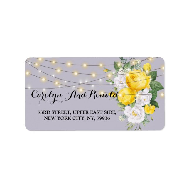 Rustic ljus Gult Blommigt Adressetikett (Framsidan)