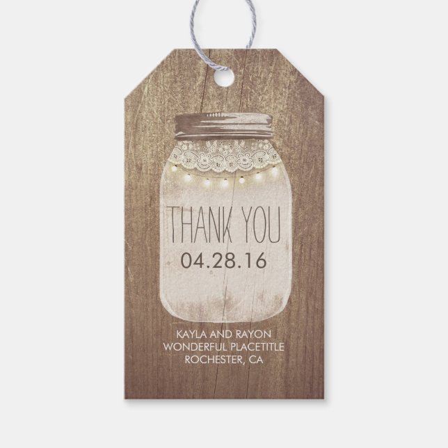Rustic Ljus Mason Burk Snöre Wood Presentetikett (Framsidan)
