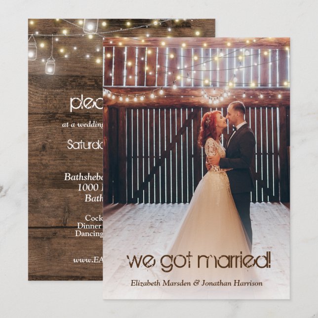 Rustic Ljus Photo Bröllop annons Reception Inbjudningar (Fram/baksida)