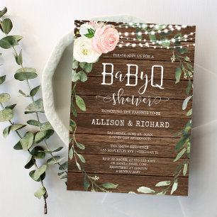 Rustic ljus rosa greenery girl BBQ babydusch Inbjudningar