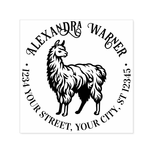 Rustic Llama #2 Round Namn Returadress Självfärgande Stämpel (Design)