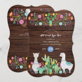 Rustic Llama Watercolor Folk Flowers ANY EVENT Inbjudningar