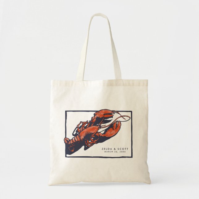 Rustic Lobster Bröllop Tote Bag Favor Tygkasse (Framsidan)