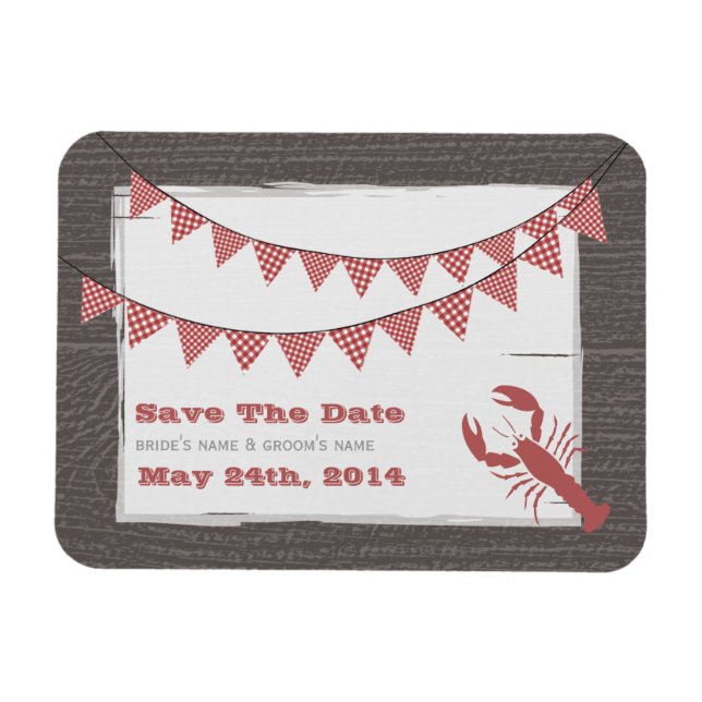 Rustic Lobster & Gingham Spara datum magneter (Horisontell)