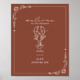 Rustic Lobster Terracotta Beach Wedding Välkommen Poster