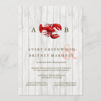 RUSTIC LOBSTER WOOD WEDING INVITATION INBJUDNINGAR