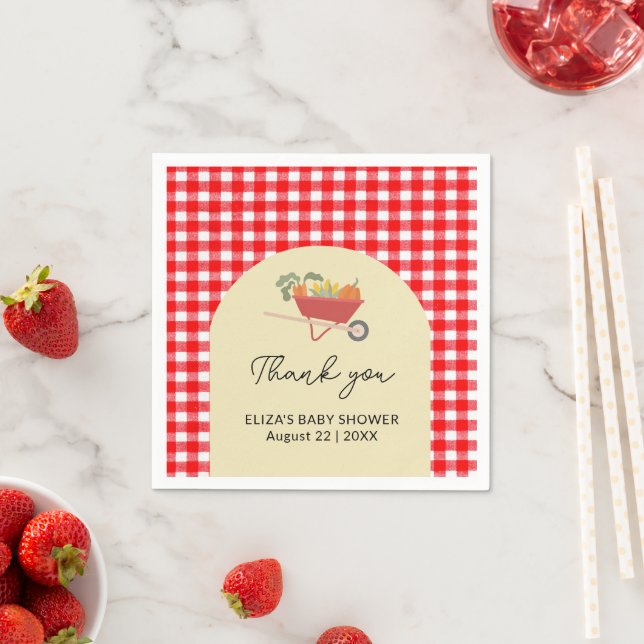 Rustic Locally Grown Red Gingham Baby Shower Pappersservett (Insitu)