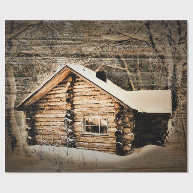 Rustic Log Cabin i Wilderness Presentpapper (Platt)