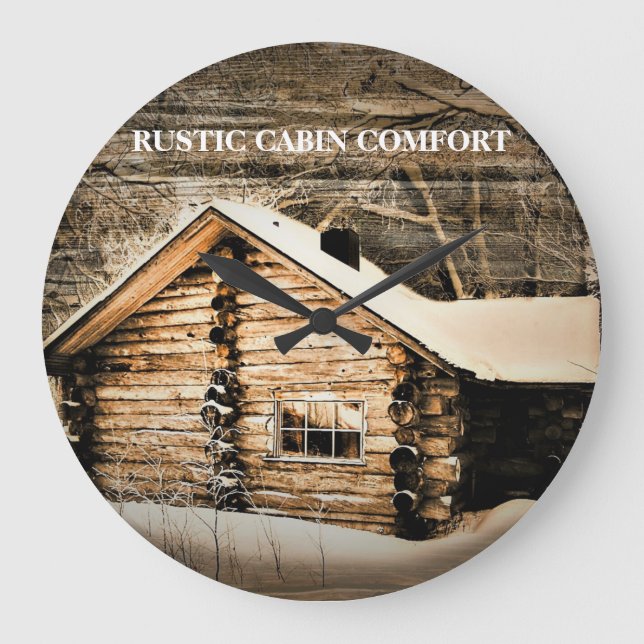 Rustic Log Cabin i Wilderness Stor Klocka (Framsida)